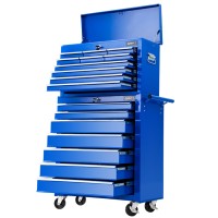 Giantz 17 Drawer Steel Tool Box Cabinet Chest Trolley - Blue Garage Storage with Lockable Castors & Non-Slip Liners