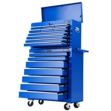 Giantz 17 Drawer Steel Tool Box Cabinet Chest Trolley - Blue Garage Storage with Lockable Castors & Non-Slip Liners