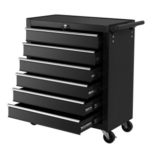 Giantz 6 Drawer Steel Tool Box Cabinet Trolley - Lockable, Non-Slip Liners, 360° Castor Wheels, 100kg Capacity