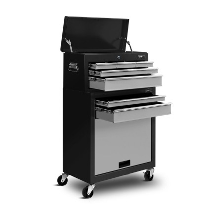Giantz 7 Drawer Steel Tool Box Cabinet Chest Trolley with Lockable Wheels, Non-Slip Liners, and Ball Bearing Slides