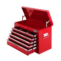 Giantz 9 Drawer Red Tool Box Cabinet - Steel, Lockable, Ball Bearing Slides, Non-Slip Liners, 60x26x38cm Organiser