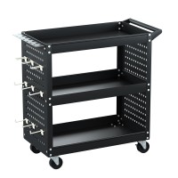Giantz 3-Tier Tool Cart Storage Trolley, Steel, 150kg, Pegboard Hooks, Screwdriver Bay, 79x35.5x77cm,