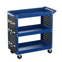 Giantz 3-Tier Steel Tool Cart with Pegboard, Hooks, Screwdriver Bay, 150kg Capacity, 79x35.5x77cm, Blue