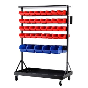 Giantz 74 Bin Double-Sided Mobile Storage Rack – 5-Tier Steel Frame, Lockable Wheels, 100kg Load, Workshop Organiser