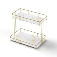 Artiss 2X 2‑Tier Corner Bathroom Storage Rack Gold Marble Look Reinforced Twin Bars Stable Base 20kg
