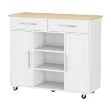 Artiss 100cm White Kitchen Island Trolley Cart with Drawers, Cabinets, Shelves, MDF, Mobile Serving Storage