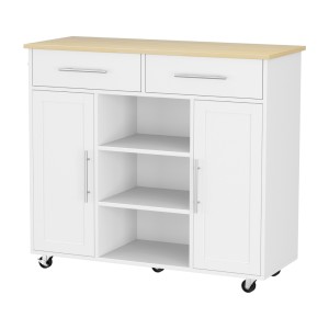 Artiss 100cm White Kitchen Island Trolley Cart with Drawers, Cabinets, Shelves, MDF, Mobile Serving Storage