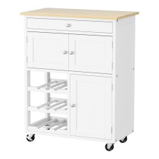 Artiss Kitchen Island Trolley Rolling Cart, MDF, White & Oak, 67x38x86.5cm, Storage Drawer, Cupboard, Lockable Wheels