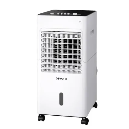 Devanti Evaporative Air Cooler Conditioner, 6L, Black & White, 27x30x60cm, 4-in-1 Humidifier & Purifier,