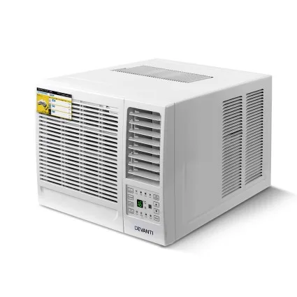 Devanti Window Air Conditioner, 1.7kW, White, 47x52x36cm, Energy Efficient Cooling, Remote Control Included