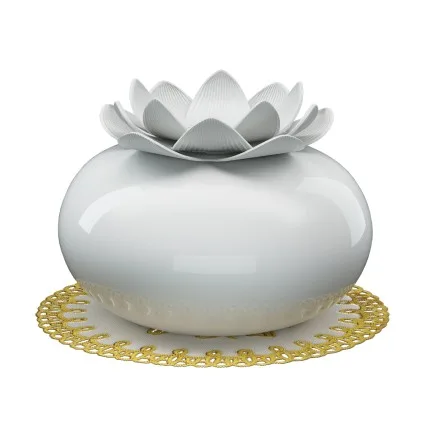 Devanti Ultrasonic Aroma Diffuser, Ceramic, 200ml, White - Lotus Design, Aromatherapy, Humidifier, Purifier