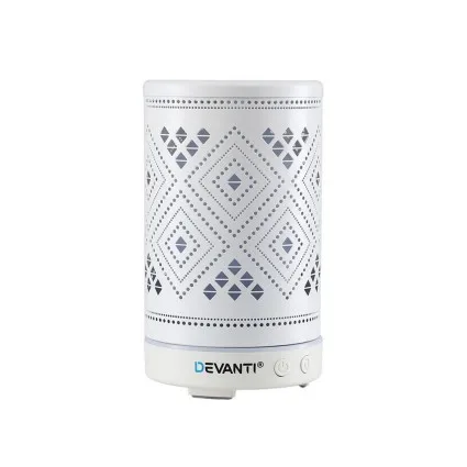 Devanti Ultrasonic Aroma Diffuser 100ml - Geometric Iron Design, 7-Colour LED, Quiet Operation, Auto-Off, Dual Mist Modes