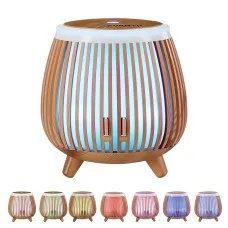 Devanti Ultrasonic Aroma Diffuser 140ml LED, Textured Deep Wood Design, 7-Colour Light, 4-in-1 Humidifier & Purifier