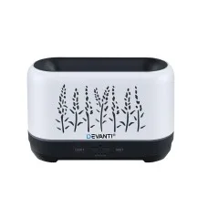 Devanti 200ml Aroma Diffuser Aromatherapy with Simulated Flame, Ultrasonic Mist, Timer, and Night Light - White