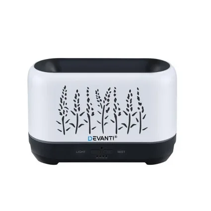 Devanti 200ml Aroma Diffuser Aromatherapy with Simulated Flame, Ultrasonic Mist, Timer, and Night Light - White