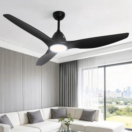 Devanti 64 Inch Ceiling Fan DC Motor with Built in LED Light Remote 5 Speeds Reverse Cycle Black 64in