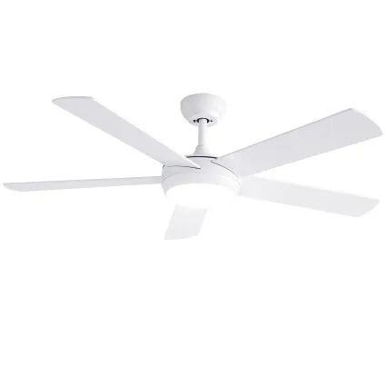 Devanti 132cm DC Ceiling Fan 5 Blades with 3‑Colour LED Light and Remote White 52in 6 Speeds 6hr Timer