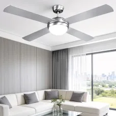 Devanti 52-inch Ceiling Fan DC Motor with LED Light Remote 6 Speeds Reverse Silver Modern Design Quiet