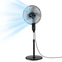 Devanti 16 Inch Pedestal Fan with Remote 3 Speeds 8-Hour Timer 45W Adjustable Height Black