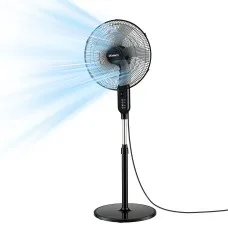 Devanti 16 Inch Pedestal Fan with Remote 3 Speeds 8-Hour Timer 45W Adjustable Height Black