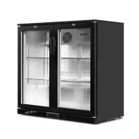 Devanti 198L Dual Glass Door Bar Fridge Black with LED Temp Display Adjustable 2–10°C Fan Cooling R600a
