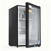 Devanti 105L Bar Fridge Glass Door Mini Fridge Countertop Cooler Black R600a 2–14°C Adjustable Shelves