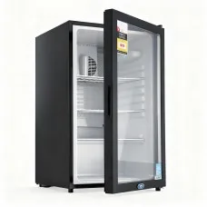 Devanti 105L Bar Fridge Glass Door Mini Fridge Countertop Cooler Black R600a 2–14°C Adjustable Shelves
