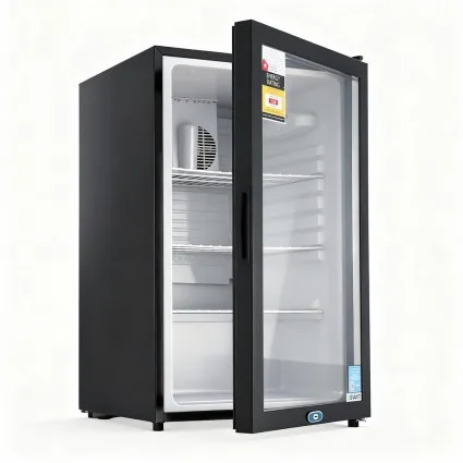 Devanti 105L Bar Fridge Glass Door Mini Fridge Countertop Cooler Black R600a 2–14°C Adjustable Shelves