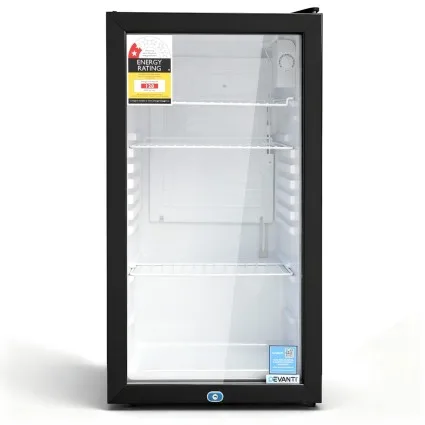Devanti 78L Black Glass Door Mini Bar Fridge - Compact, Adjustable Shelves, LED Light, Energy Efficient