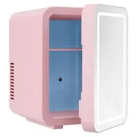 Glacio 4L Pink Mini Fridge: Skincare Beauty Cooler & Warmer with LED Mirror, Dual Power, Quiet & Portable Design
