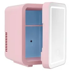 Glacio 4L Pink Mini Fridge: Skincare Beauty Cooler & Warmer with LED Mirror, Dual Power, Quiet & Portable Design