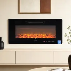 Devanti Electric Fireplace Insert 3D Flame Wall Mounted Recessed 1800W Remote Control 92cm Black 220-240V