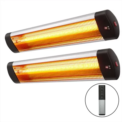 Devanti 2 Pack Electric Radiant Strip Heaters 3000W Infrared IP65 Black and Silver with Remote Control