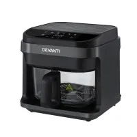 Devanti 5.5L Clear Glass Air Fryer 1200W Touch Control 8 Presets 40–200°C Black Compact Design and Easy Clean