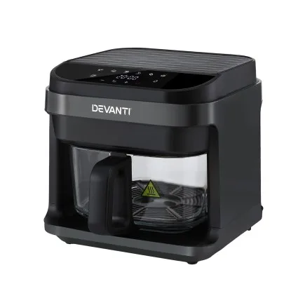Devanti 5.5L Clear Glass Air Fryer 1200W Touch Control 8 Presets 40–200°C Black Compact Design and Easy Clean