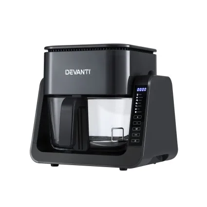 Devanti 2-in-1 Dual Zone Air Fryer 5.5L with 4L Glass Basket and 1.5L Top Grill Touch Control Panel 1500W