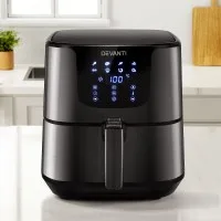 Devanti 7L Air Fryer - Black Stainless Steel, LCD Touch Control, Oil-Free Cooking, 8 Presets, 1700W Power