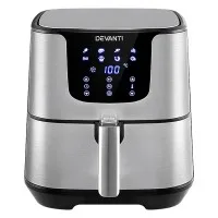 Devanti 7L Air Fryer with LCD Touch Control, Stainless Steel, 1700W Powerful 8-in-1 Cooking, Dishwasher Safe