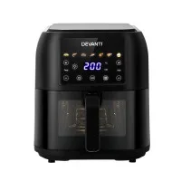 Devanti Air Fryer, Non-Stick 8L, Black, 1700W LCD Touch Control, Oil-Free Cooking with 7 Presets and Dishwasher-Safe