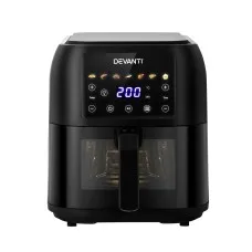 Devanti Air Fryer, Non-Stick 8L, Black, 1700W LCD Touch Control, Oil-Free Cooking with 7 Presets and Dishwasher-Safe