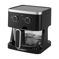 Devanti 4.5L Glass Air Fryer 1350W Dual Knob Controls 80-200°C 60-Minute Timer Black