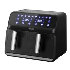 Devanti Air Fryer, Stainless Steel, 8L Dual Zone, Black & Silver, 1700W, Oil-Free Cooking, LCD Touch Control Panel