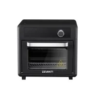Devanti Air Fryer Oven, Stainless Steel, 20L, Black - LCD Touch, 12 Presets, Oil-Free Cooking, Bonus Accessories