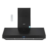 Devanti 1500mm Black Commercial BBQ Range Hood with Dual Motors, Remote Control, LED Lights, and Stainless Steel Body