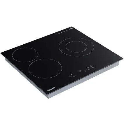 Devanti 60cm Electric Ceramic Cooktop 4-Burner Touch Control 5200W Black Glass Hob 3-Zone Dual Ring Timer