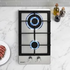 Devanti 30cm 2 Burner Gas Cooktop Stainless Steel Built in Wok Burner Flame Failure Safety Device 4.3kW