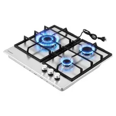 Devanti 60cm 3 Burner Gas Cook-top 6.45kW Stainless Steel Hob with Electric Ignition Silver