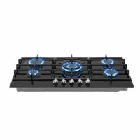 Devanti 90cm 5 Burner Gas Cooktop Tempered Glass Hob LPG NG 11.3kW Cast Iron Pan Supports Black 860x510mm
