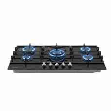 Devanti 90cm 5 Burner Gas Cooktop Tempered Glass Hob LPG NG 11.3kW Cast Iron Pan Supports Black 860x510mm