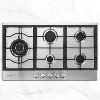 Devanti 90cm 5 Burner Gas Cooktop Stainless Steel Built-In Stove with Cast Iron Grates, LPG Conversion Kit Included